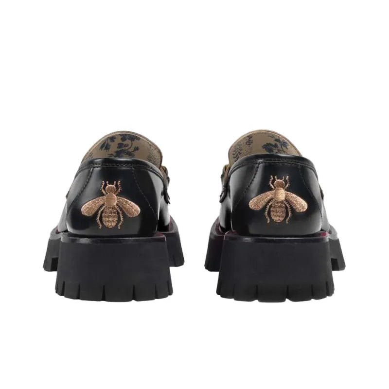 Gucci Lug Horsebit 30mm Platform Loafer Black Leather