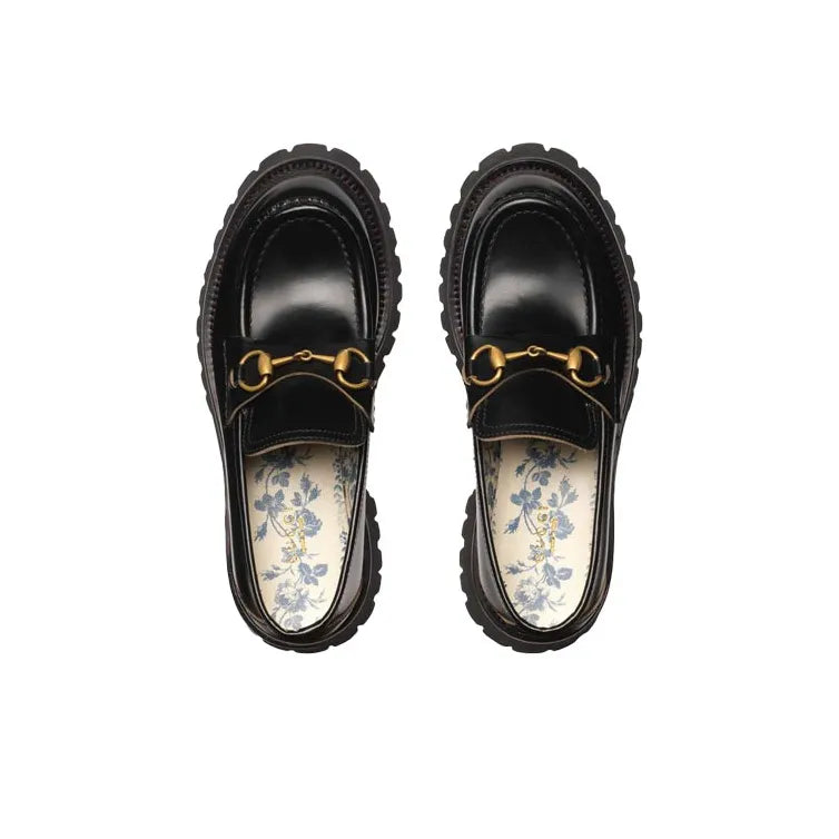 Gucci Lug Horsebit 30mm Platform Loafer Black Leather