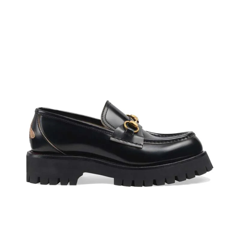 Gucci Lug Horsebit 30mm Platform Loafer Black Leather