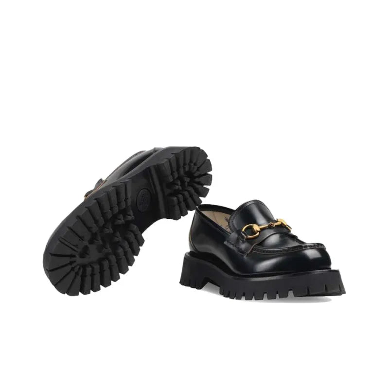 Gucci Lug Horsebit 30mm Platform Loafer Black Leather