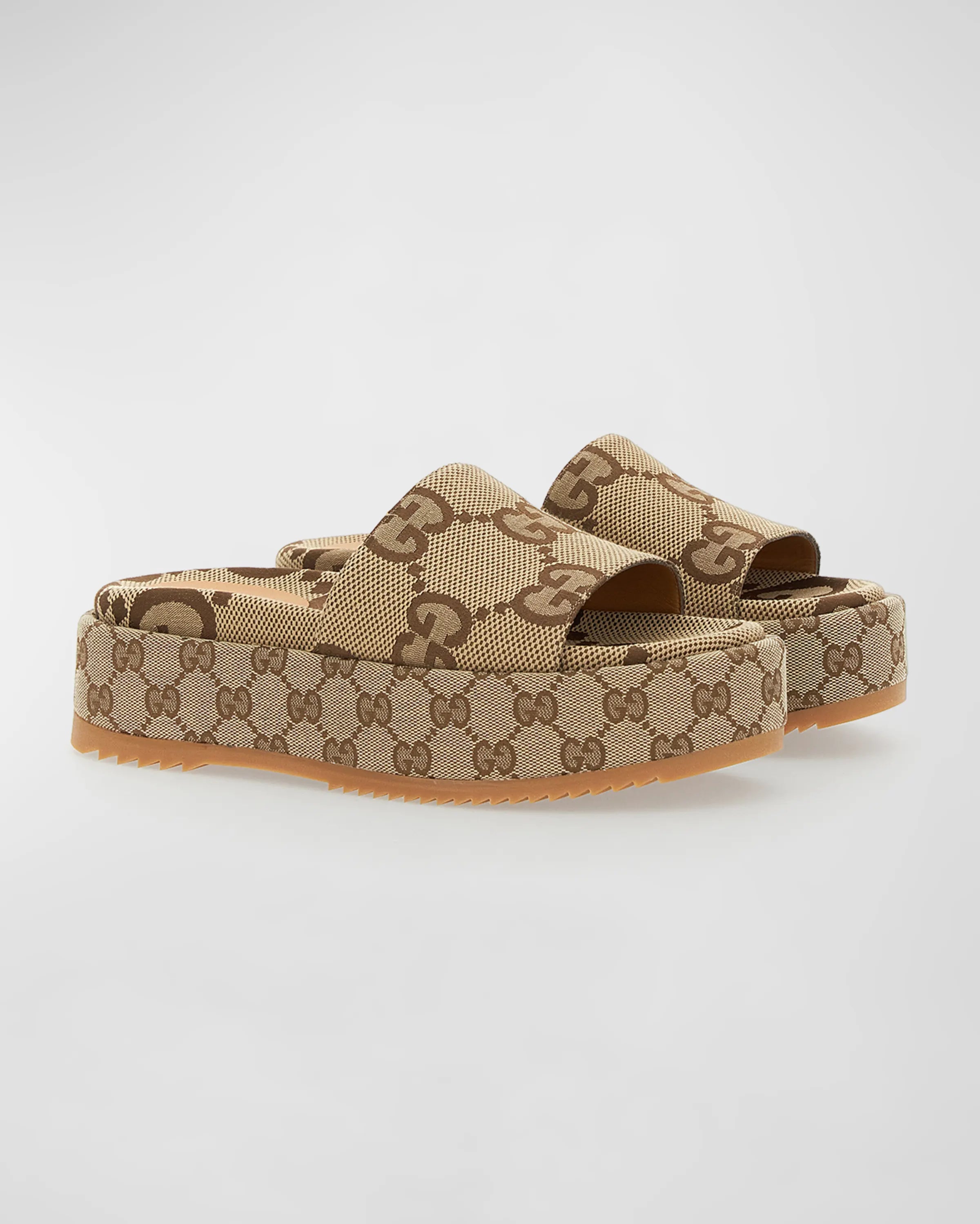 Gucci Angelina GG Canvas Flatform Slide Sandals