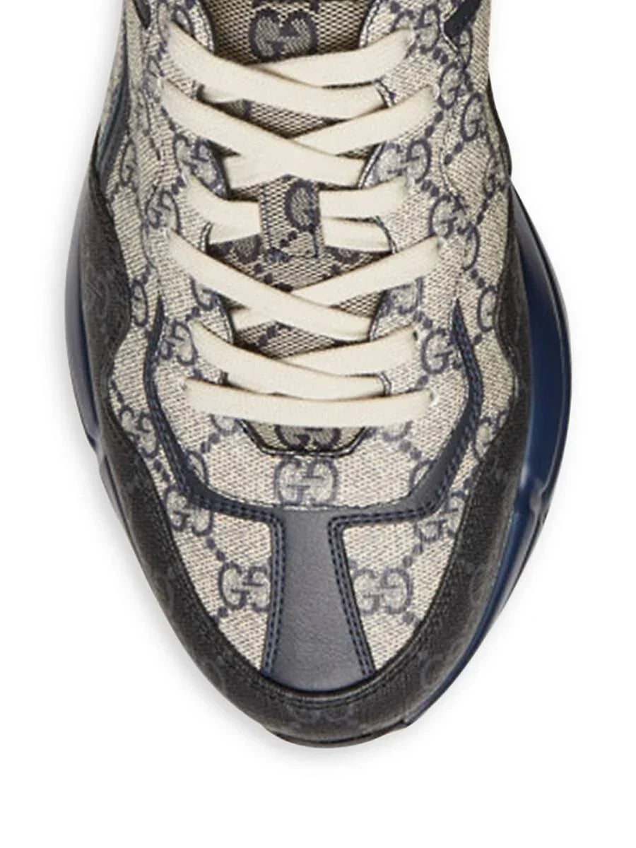 GG Gucci Rhyton Monogram Logo Sneakers - Black Blue -